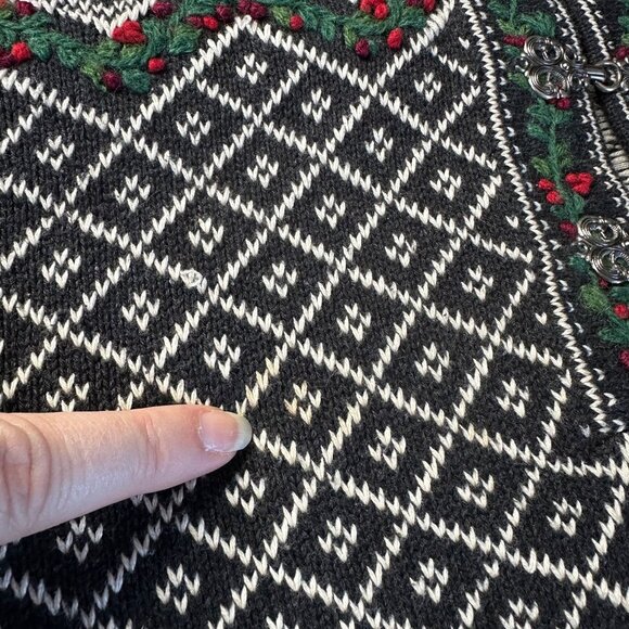 Vintage 90s Talbots Fair Isle Nordic Sweater Black White Small - Picture 7 of 12